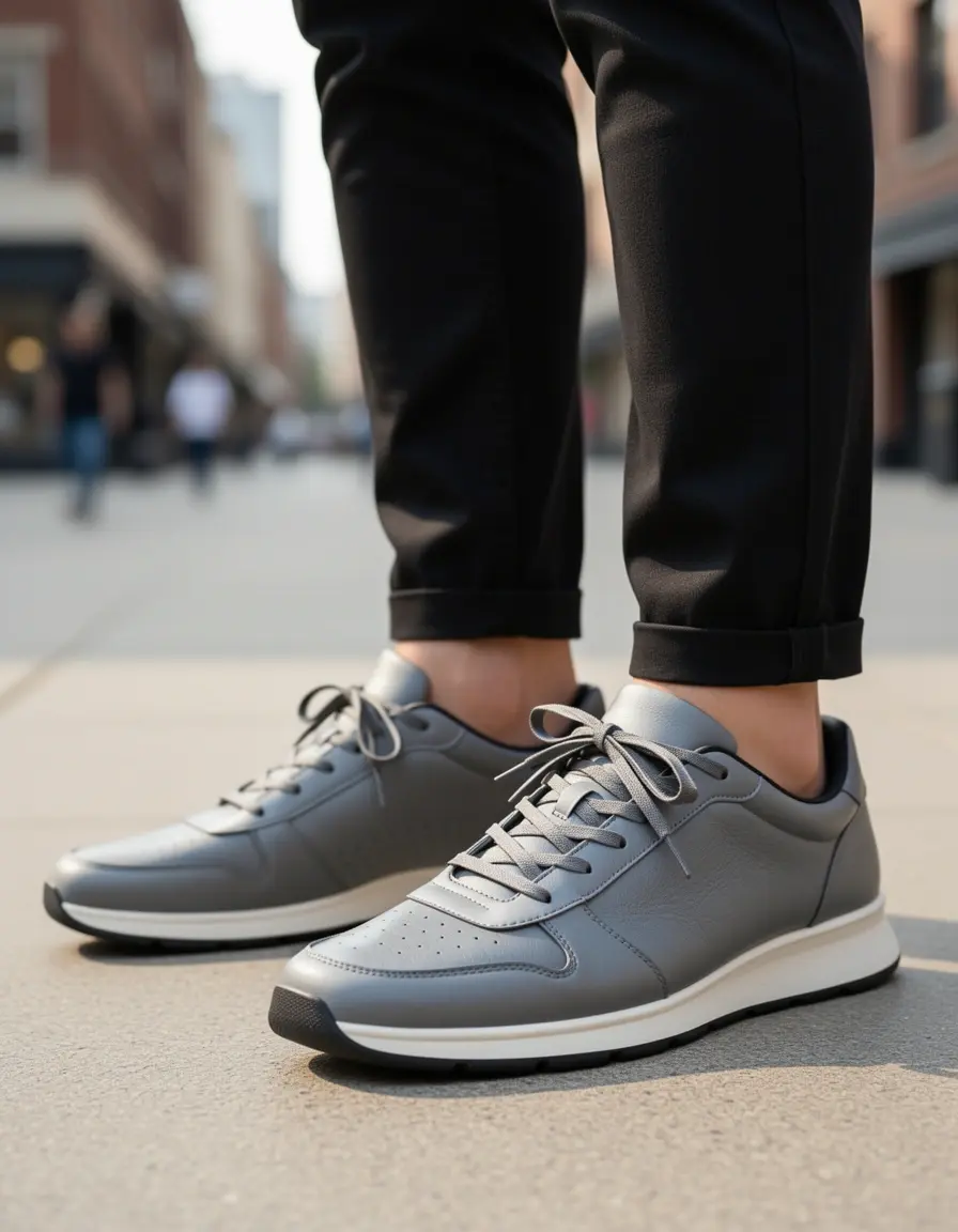 Sportliche graue Herren Sneaker aus Leder