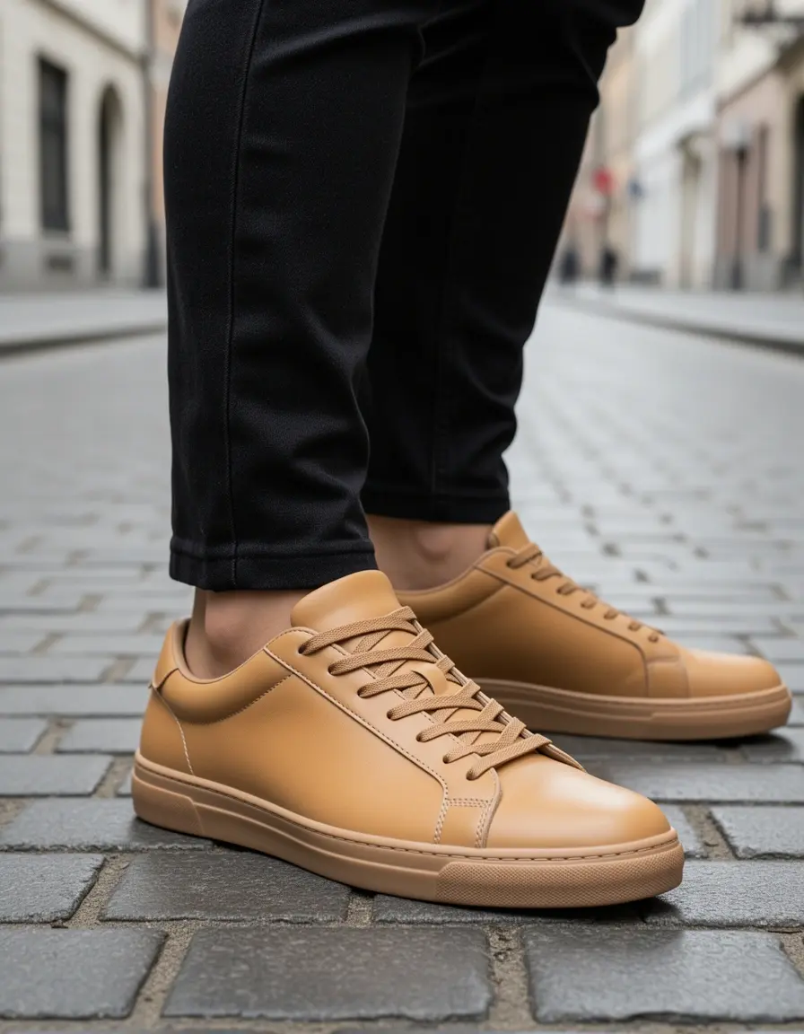 Flache braune Herren Ledersneaker