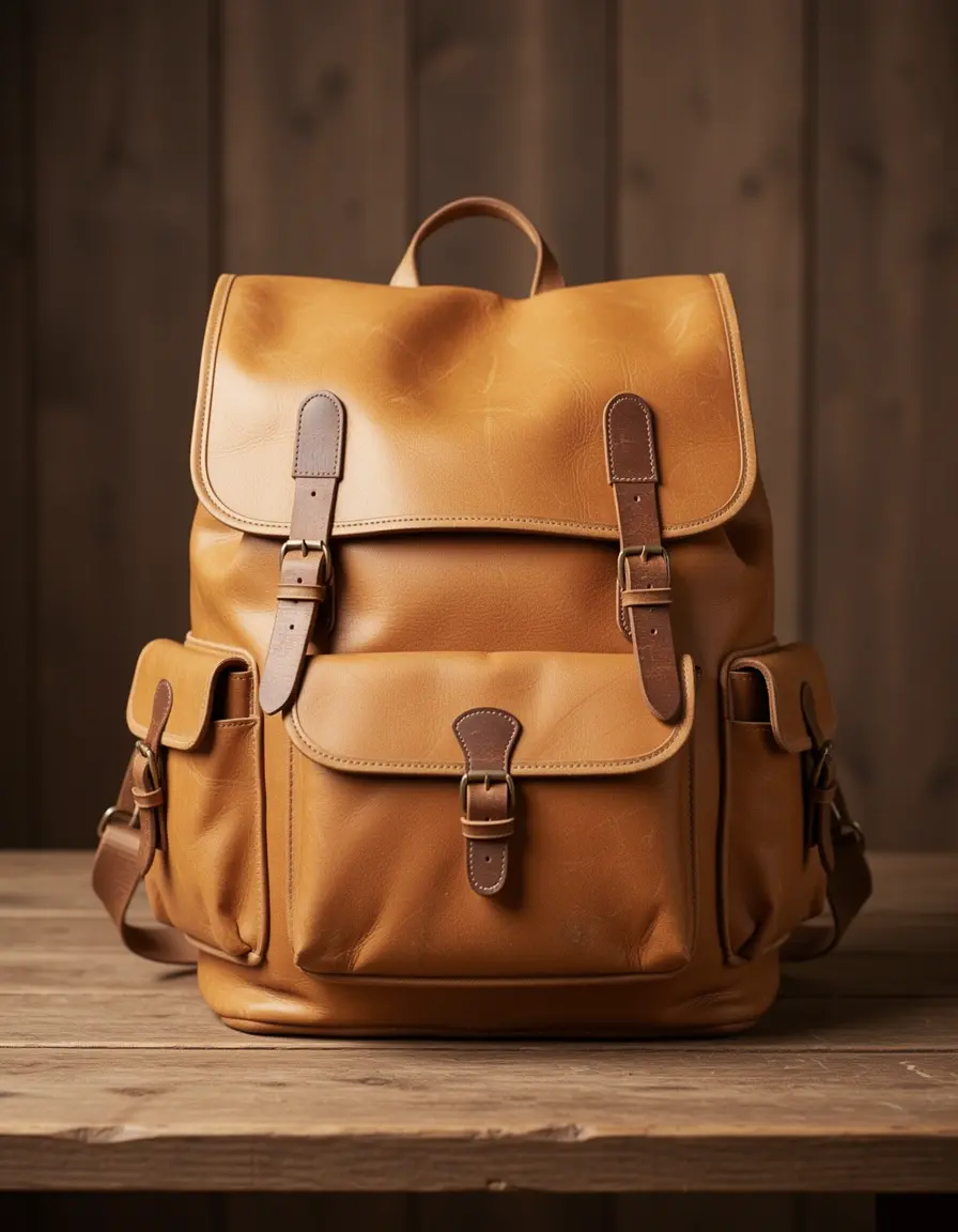 Vintage Lederrucksack in hellem Braun