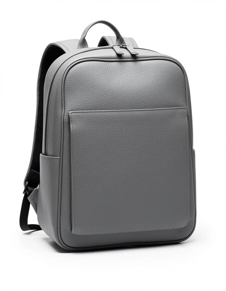 Grauer Leder Laptop-Rucksack