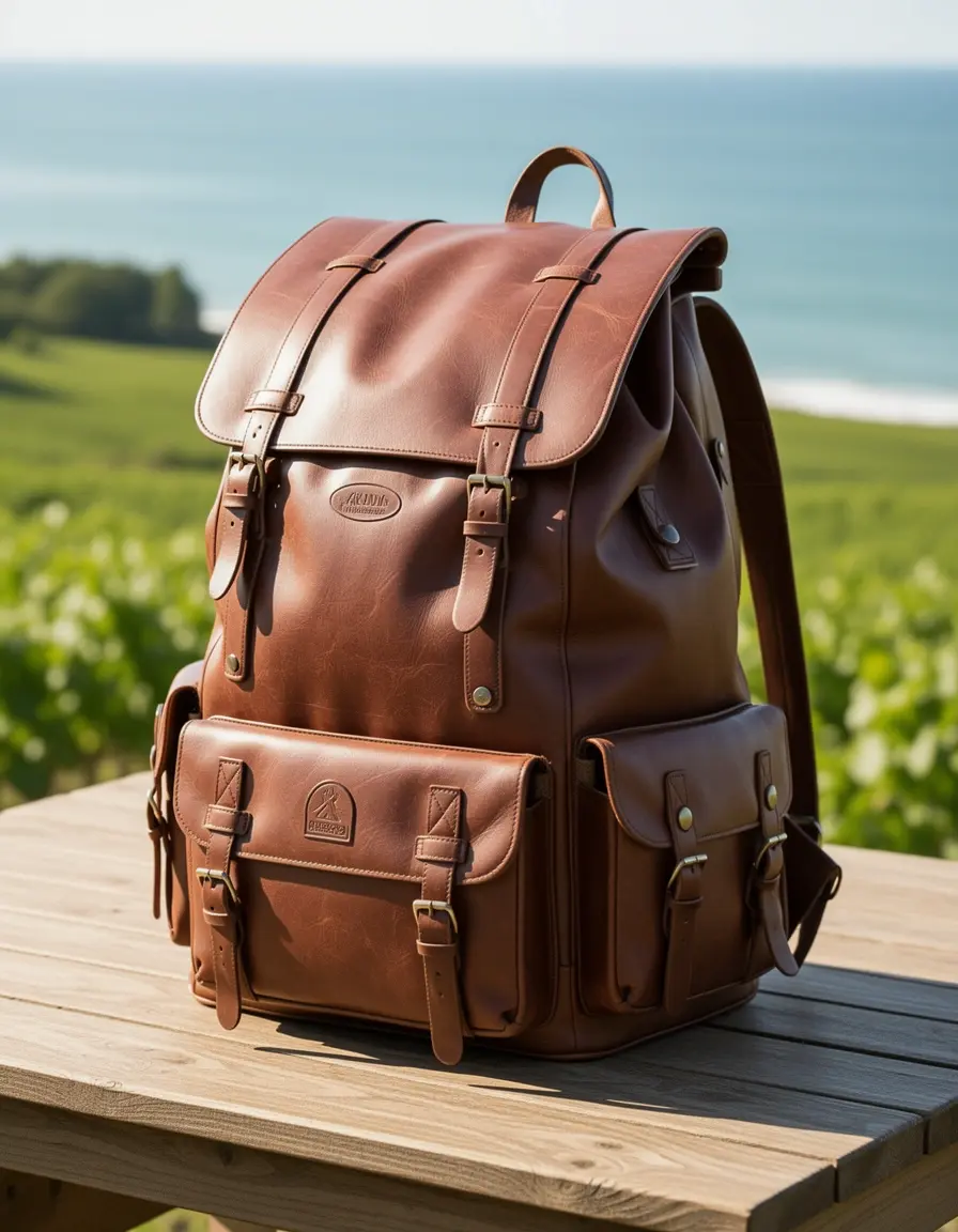 Großer Reise-Lederrucksack in Braun