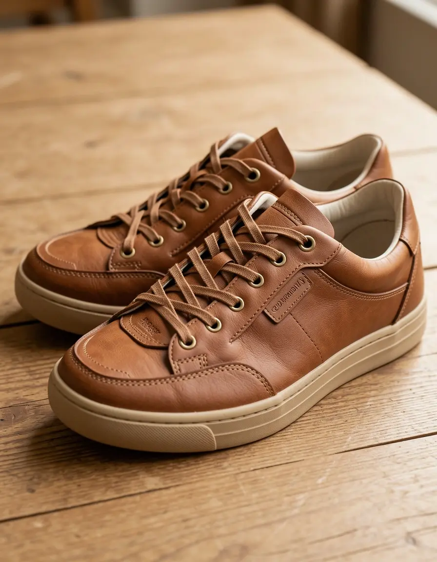 Lässige braune Leder Sneaker für Herren geschnürt