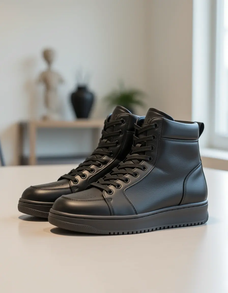 Schwarze High-Top Leder Sneaker Herren für stabilen Halt