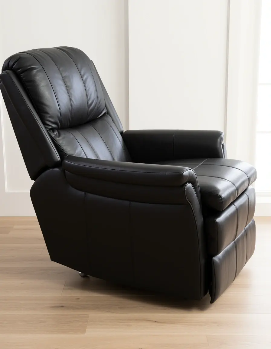 Schwarzes Recliner Leder Sofa mit verstellbarer Fußstütze