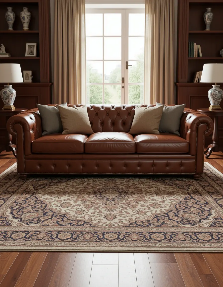 Klassisches Chesterfield Sofa aus braunem Echtleder