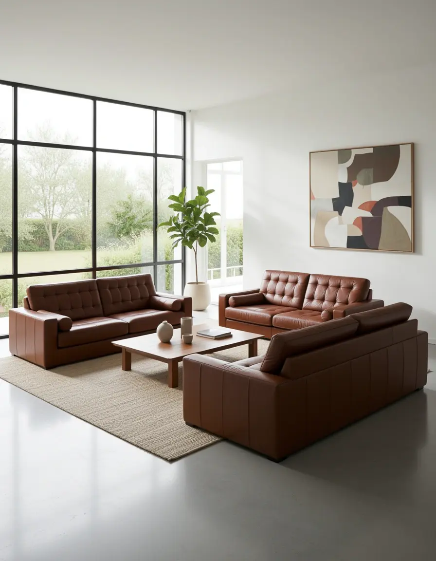 Mehrteiliges Couch Set aus braunem Leder für große Wohnzimmer