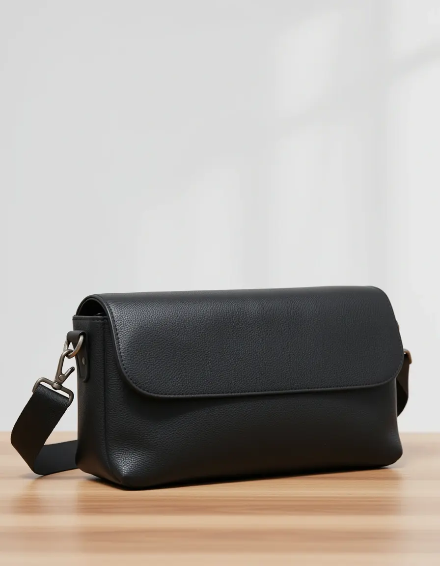 Schwarze Leder Sling Bag für Herren