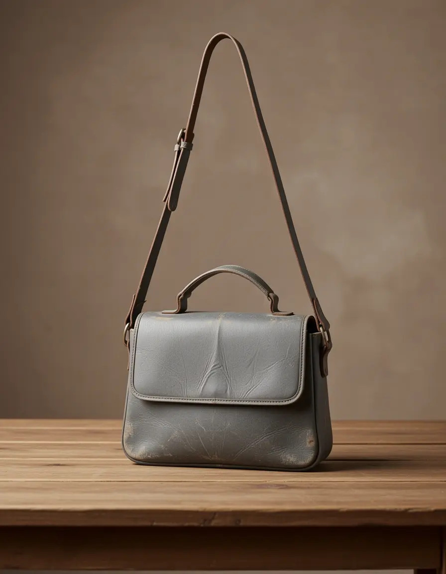 Graue Vintage Leder Umhängetasche