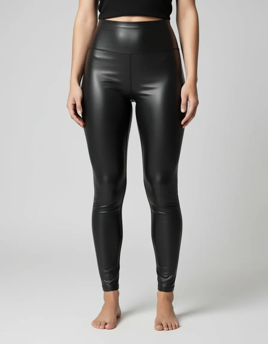 Schwarze Stretch Leder Leggings Nahaufnahme