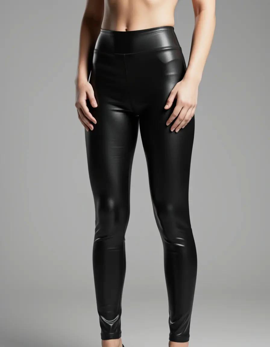Glänzende schwarze Leder Leggings Nahaufnahme