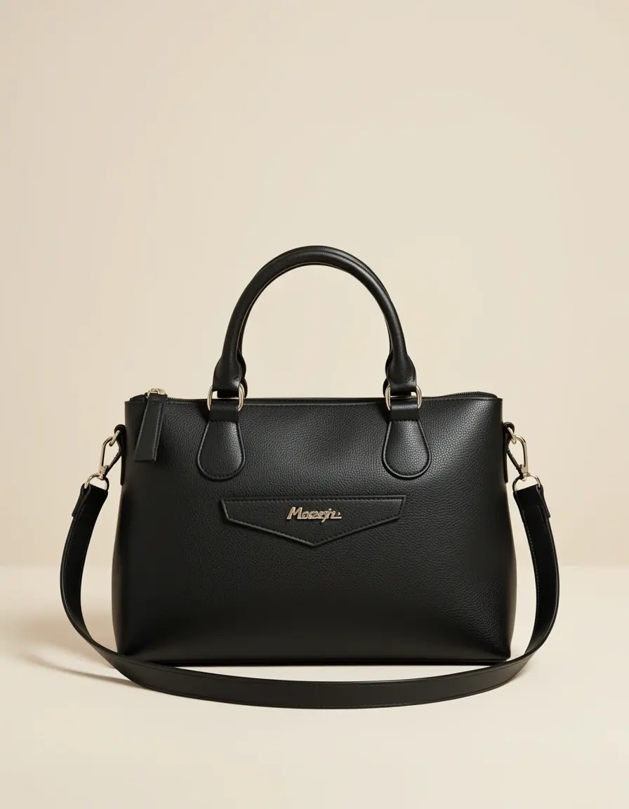 Elegante schwarze Handtasche aus glattem Leder