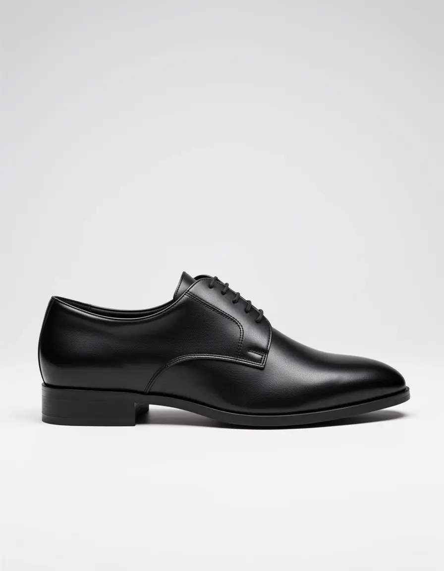 Schwarze PU Lederschuhe in der Seitenansicht