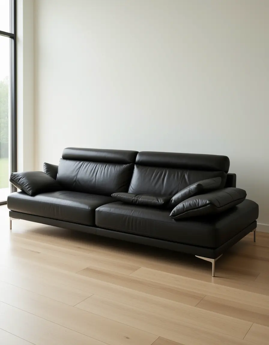 Schwarzes konvertierbares Ledersofa minimalistisches Design