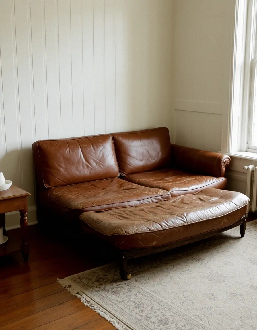 Vintage braunes Lederschlafsofa mit Patina