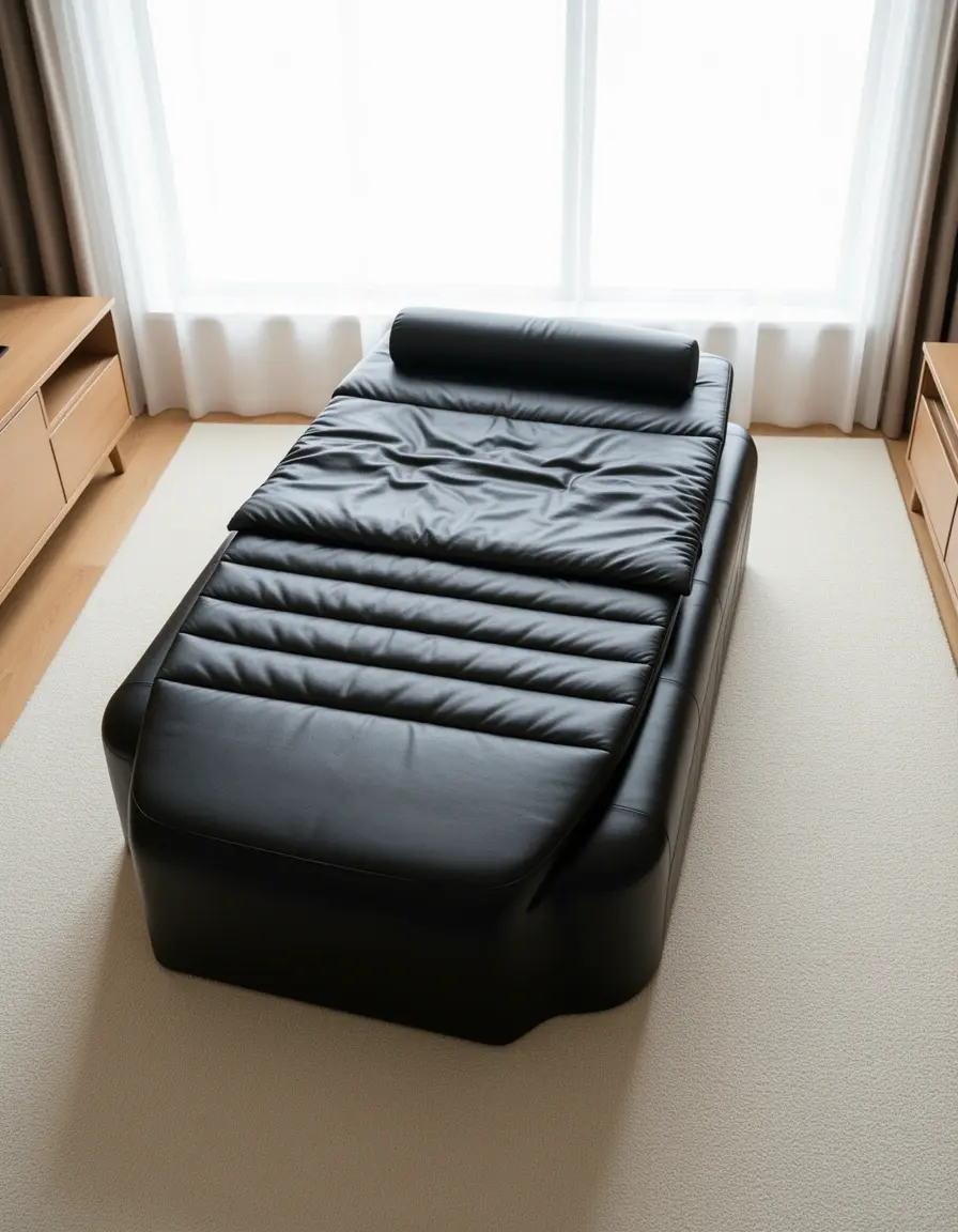 Schwarzes Eckschlafsofa aus Leder