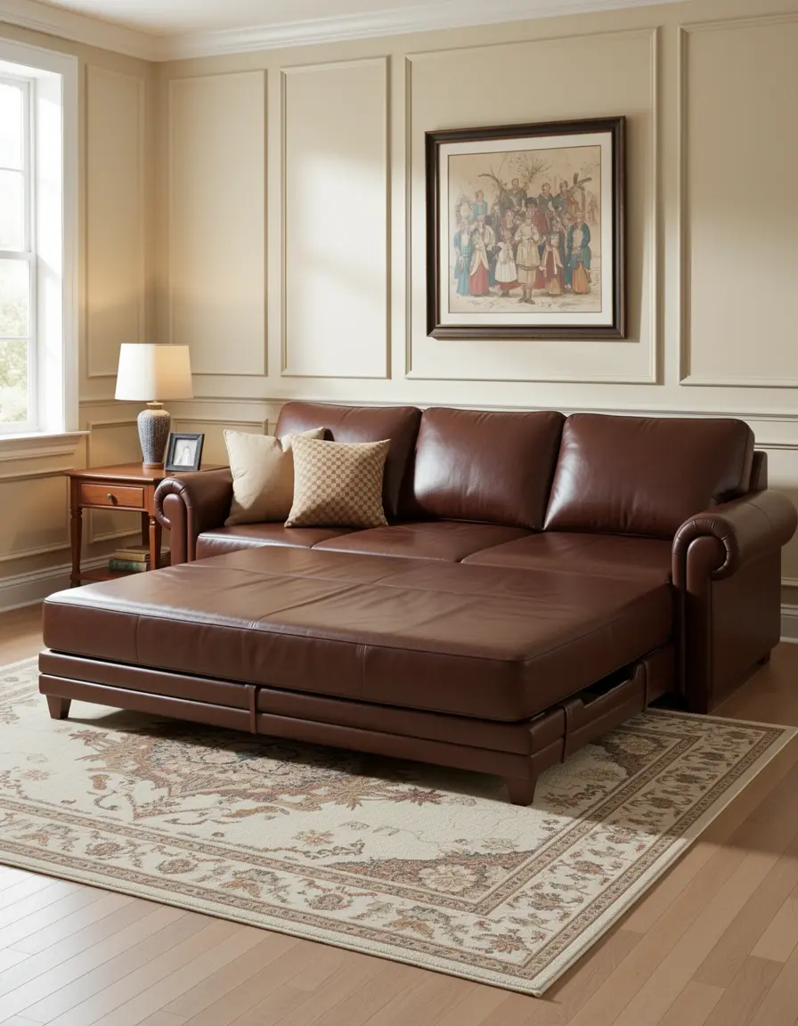 Großes Queen-Size Schlafsofa aus Leder