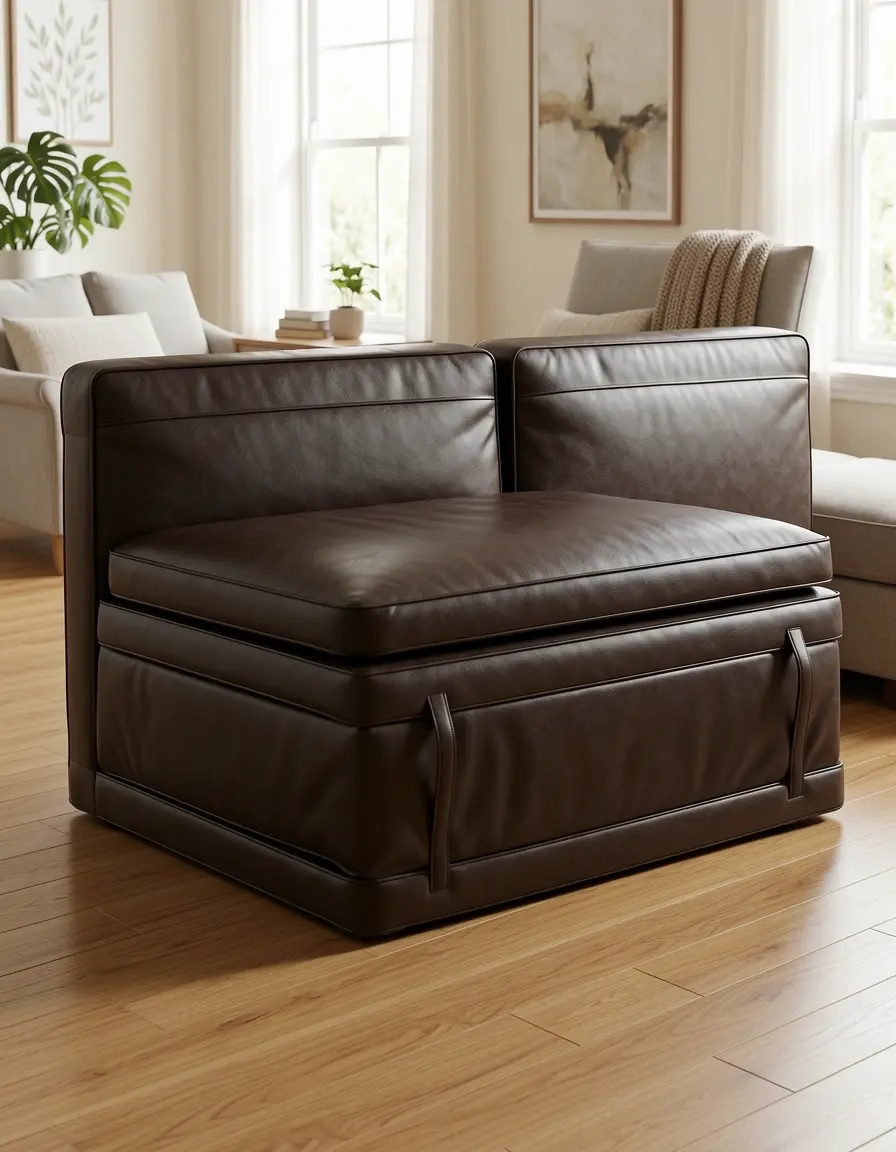 Kompaktes Twin-Lederschlafsofa zusammengeklappt
