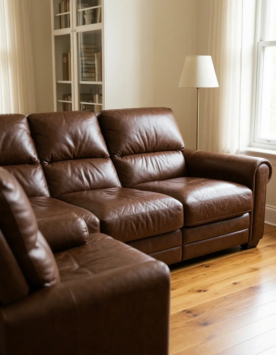 Braunes Leder-Relaxsofa mit Liegefunktion