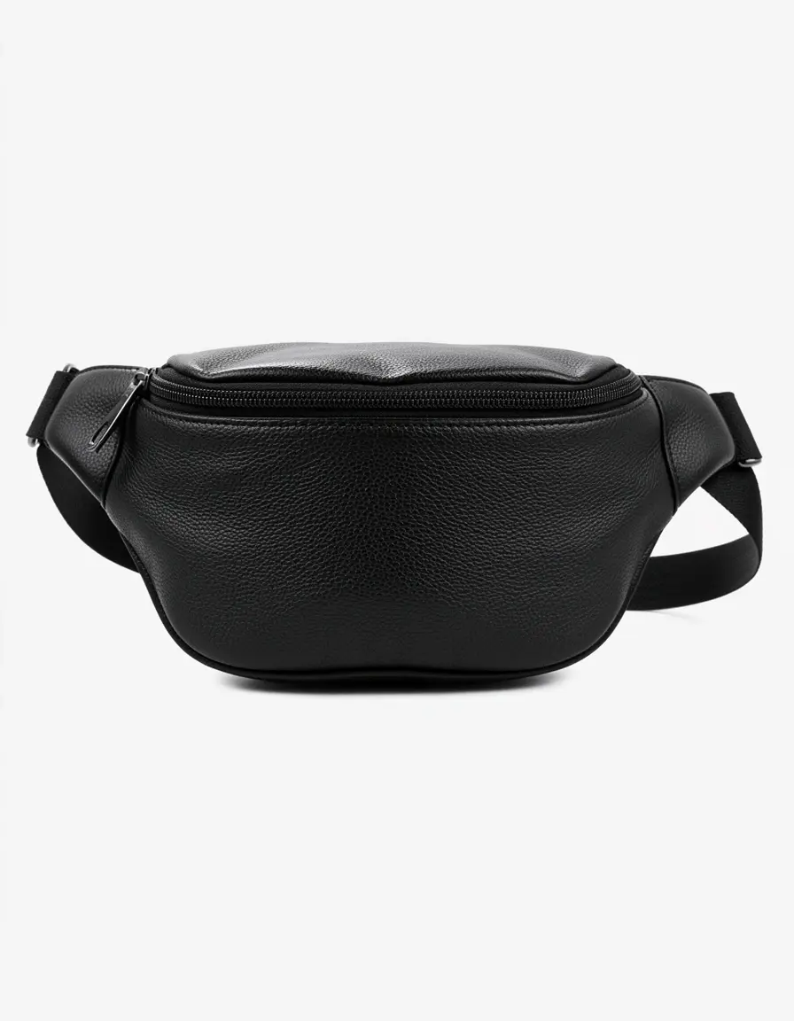 Schwarze Leder Bauchtasche minimalistisch
