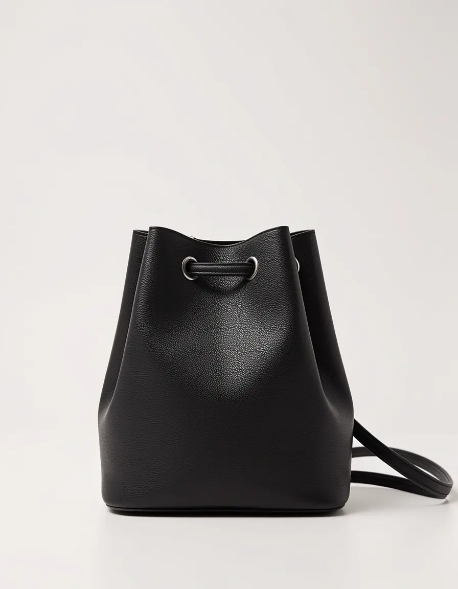 Schwarze Bucket Bag Handtasche Damen Leder modern