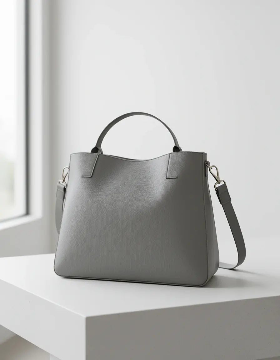 Moderne graue Lederhandtasche mit minimalistischem Design