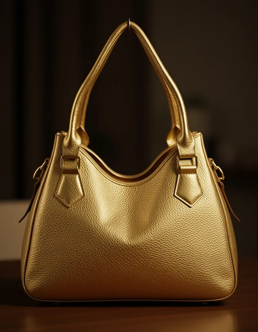 Kleine goldene Abendtasche aus veredeltem Leder