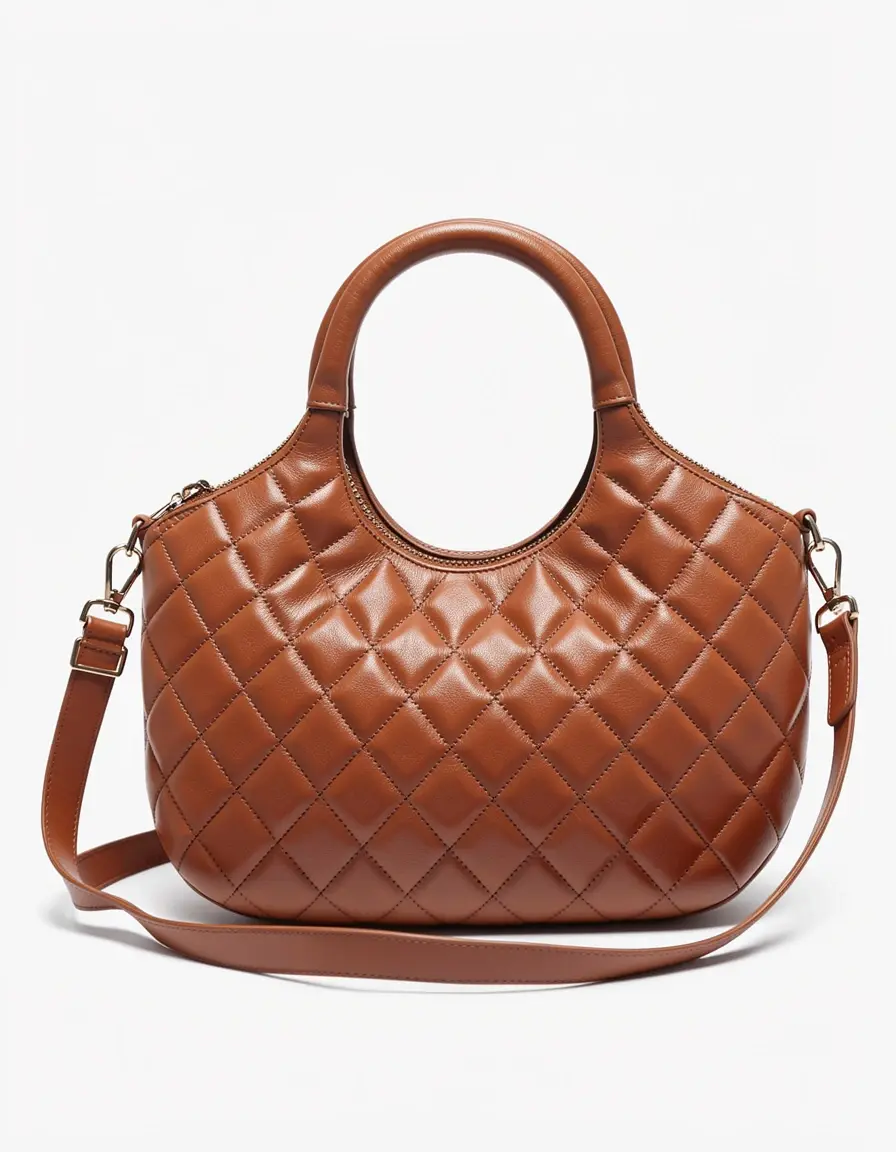 Braune gesteppte Handtasche Leder Damen im klassischen Design