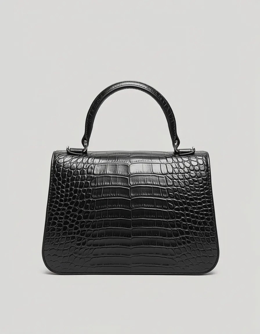 Schwarze geprägte Handtasche Leder Damen mit eleganter Textur