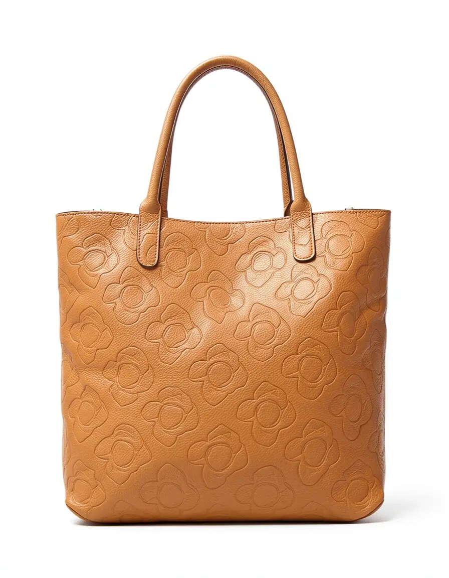 Gemusterte tan farbene Handtasche aus echtem Leder