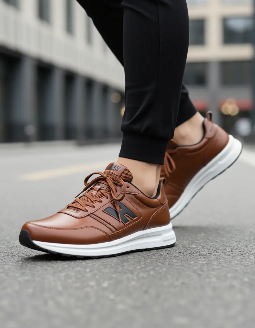Braune Herren Leder Laufschuhe aus echtem Leder