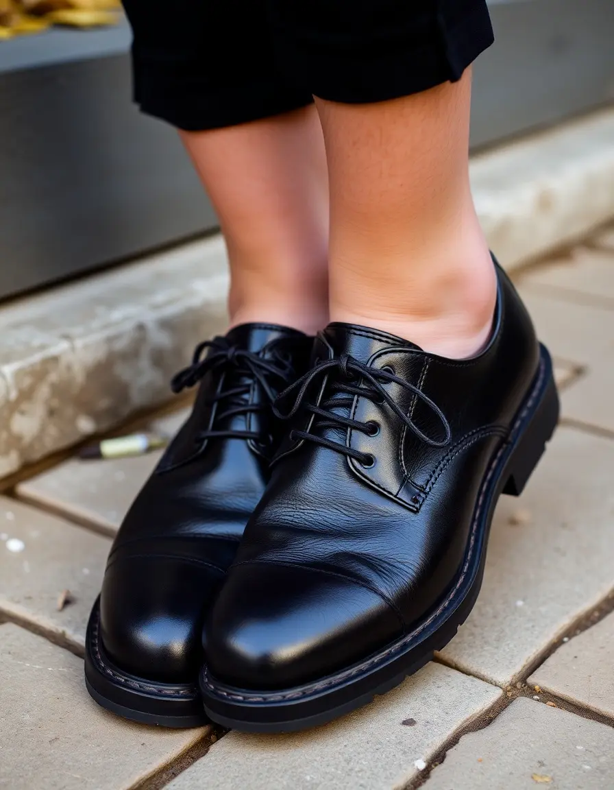 Schwarze Leder Walking Schuhe für Herren