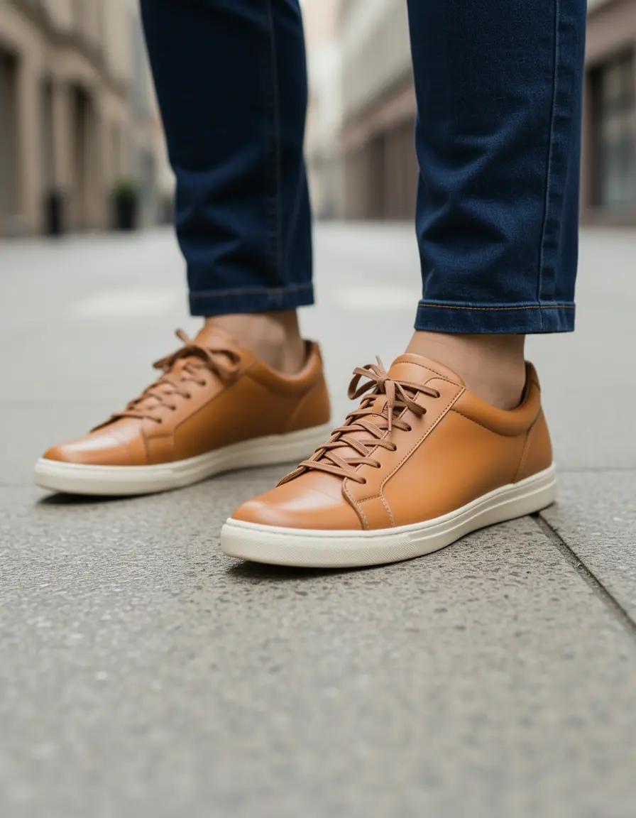 Hellbraune Casual Leder Sneaker für Männer