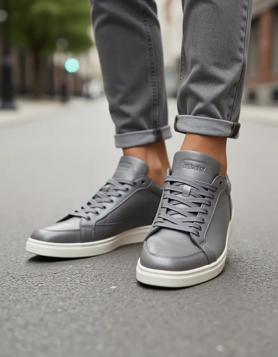 Graue Fashion Leder Sneaker modern