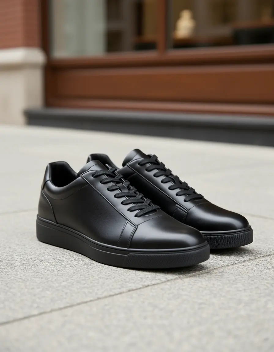 Luxuriöse schwarze Leder Sneaker minimalistisch