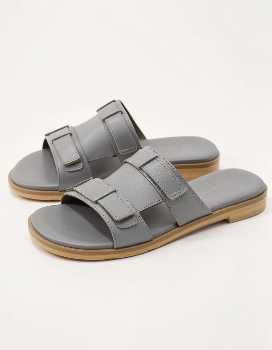 Graue Leder Strandsandalen für Herren modern