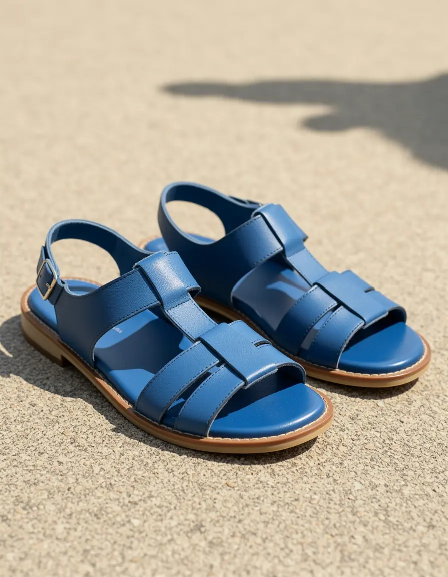 Blaue Leder Freizeitsandalen für Herren bequem