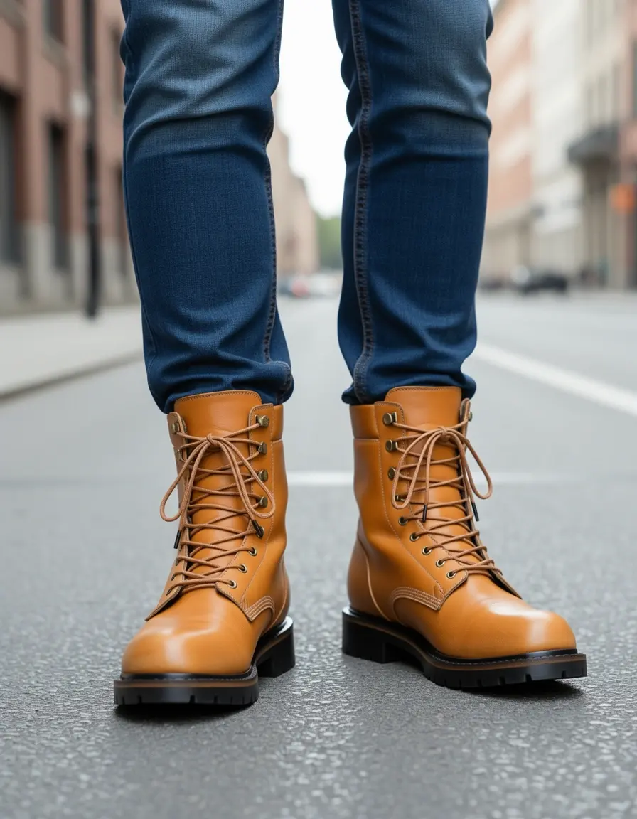 Robuste herren stiefel leder Combat Boots in Tan