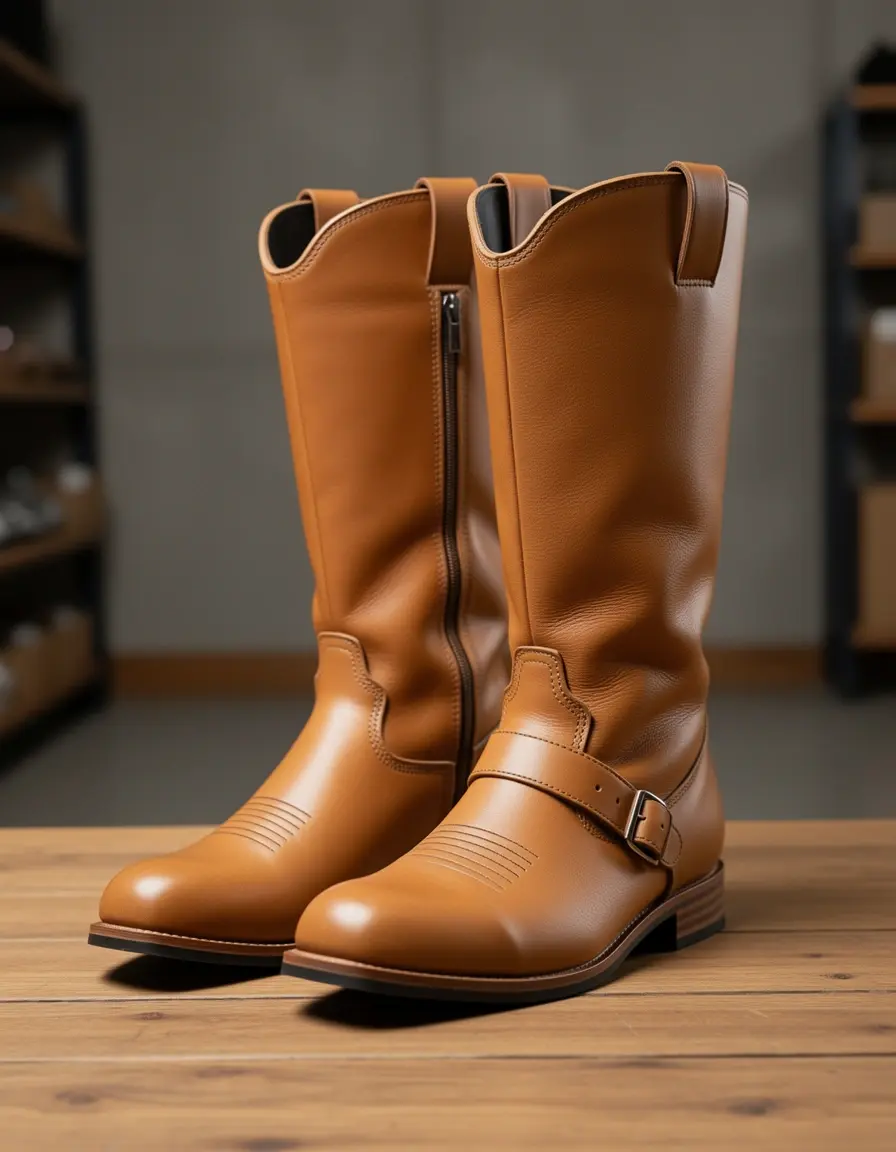 Tan Leder Motorradstiefel für Herren
