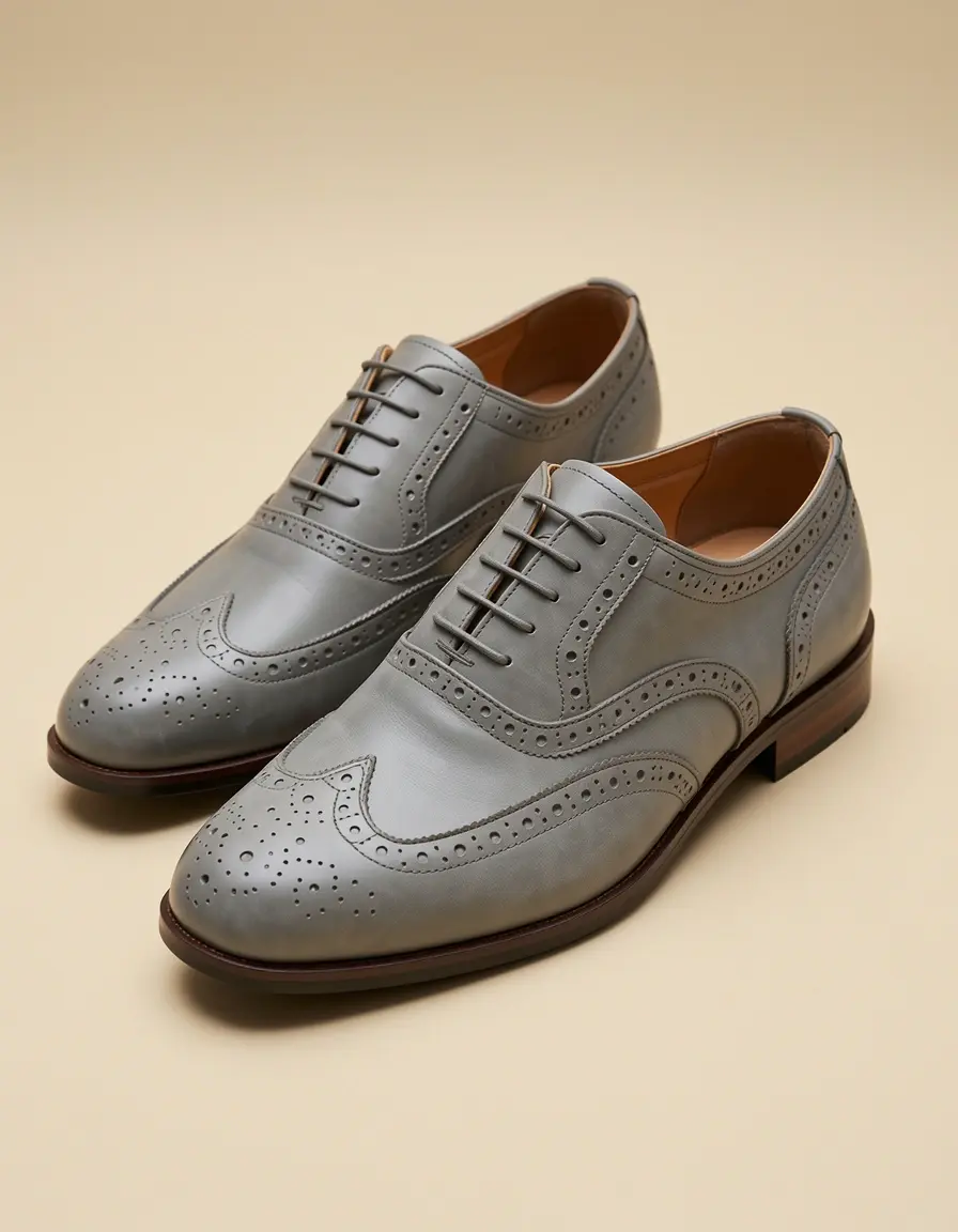 Graue Leder Brogues mit Lochmuster