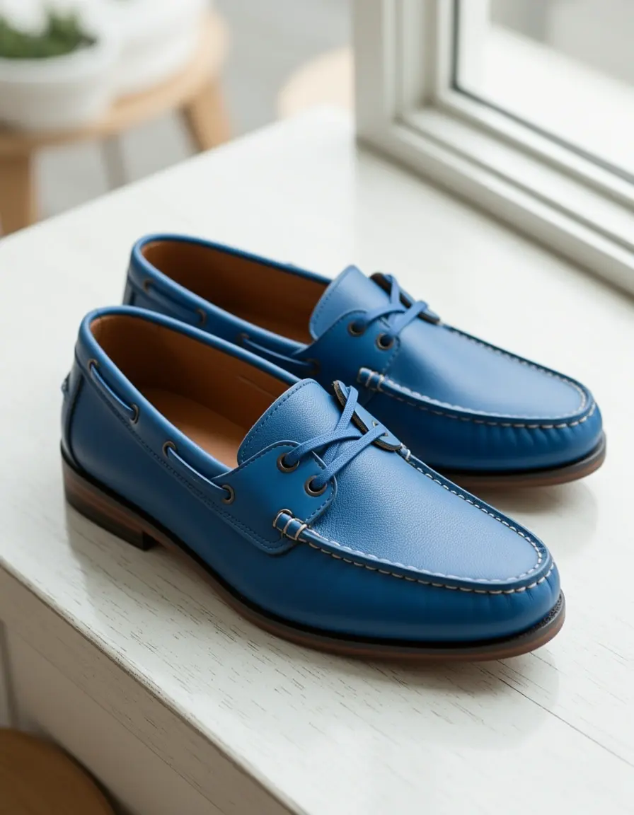 Blaue Leder Bootsschuhe für den Sommer