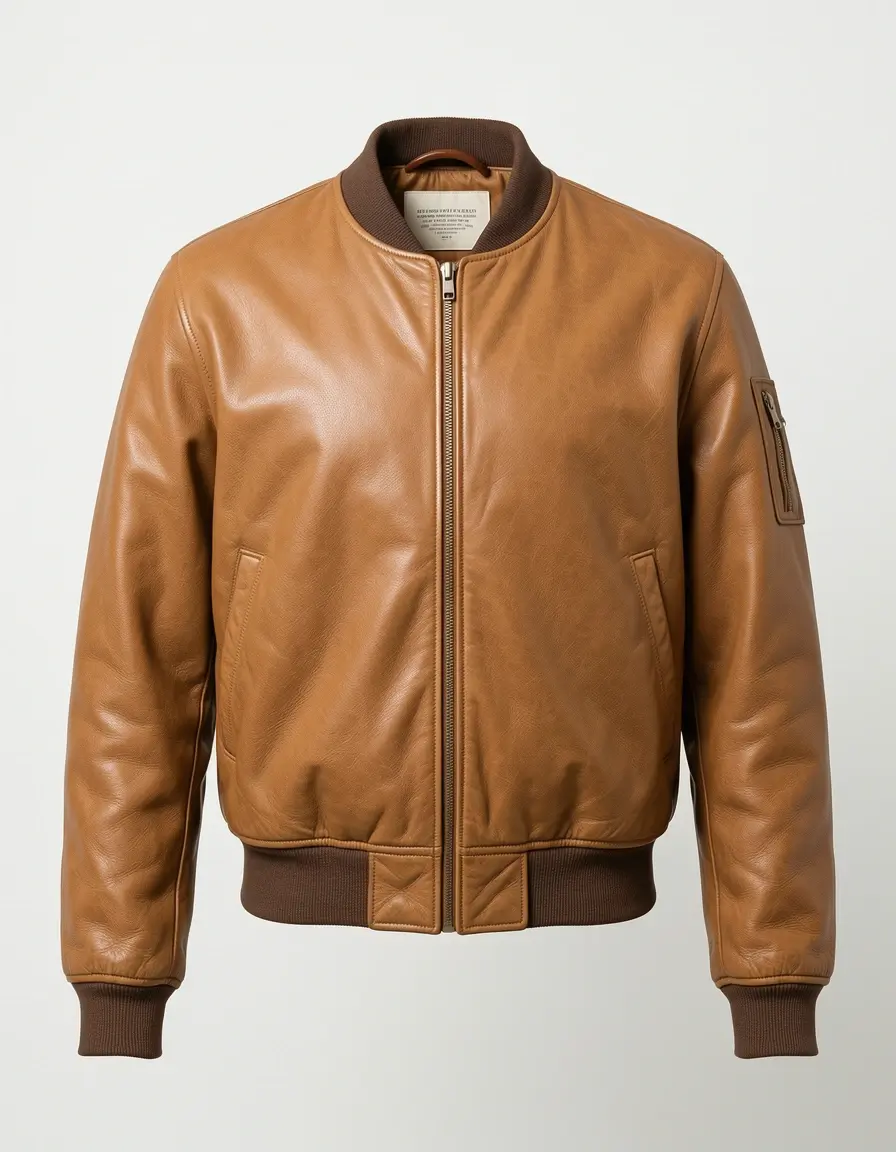 Vintage Leder-Bomberjacke in Tan für einen authentischen Retro-Look