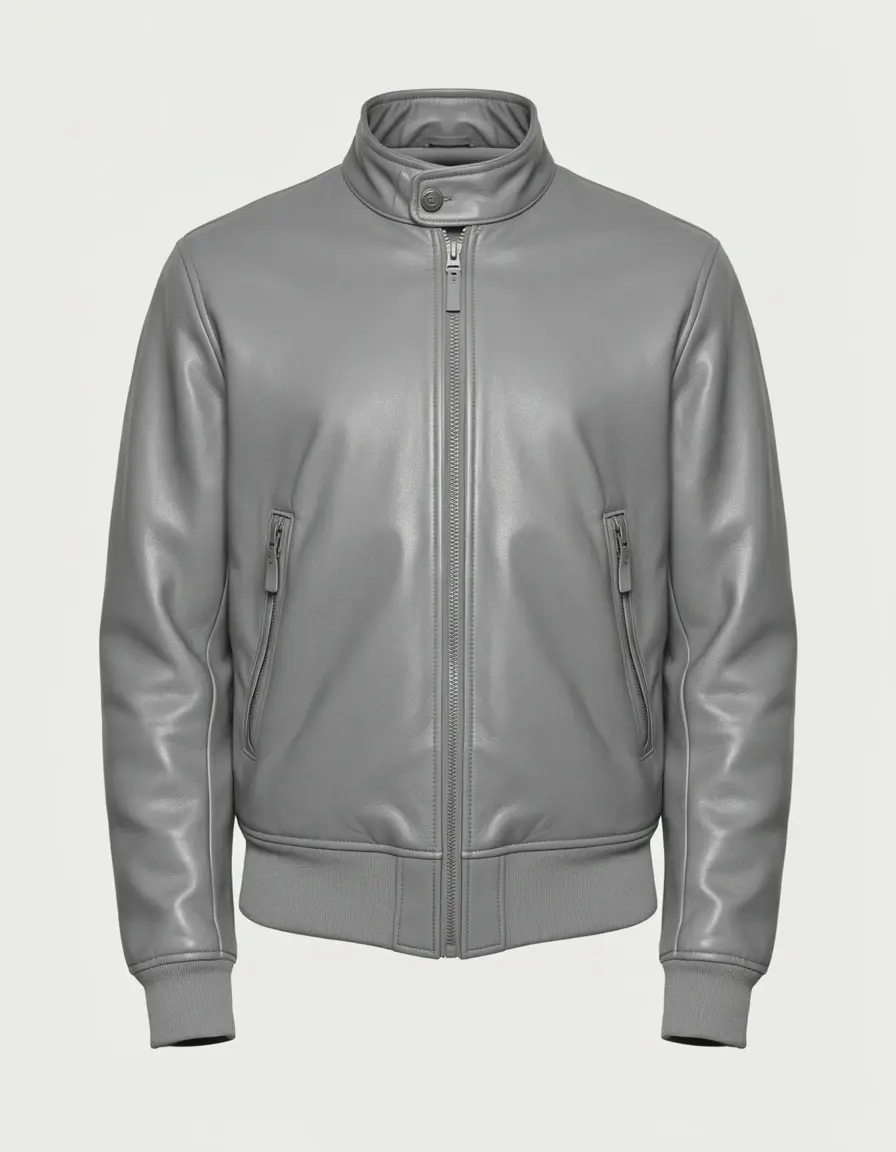 Graue Flieger-Lederjacke mit markantem Kragen