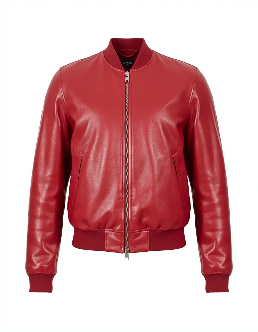 Rote Leder-Bomberjacke mit modernen Reißverschluss-Details
