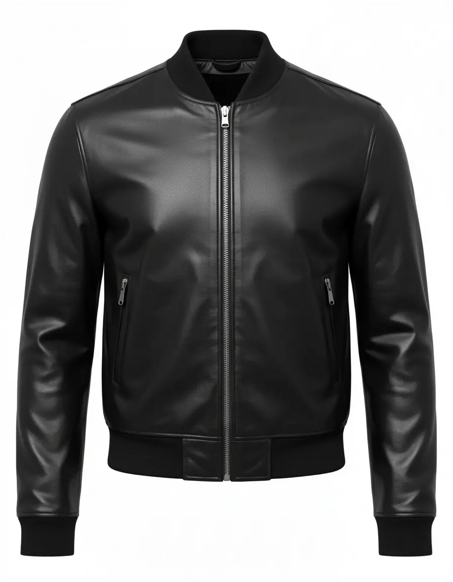 Schwarze Slim-Fit Leder-Bomberjacke für eine athletische Silhouette