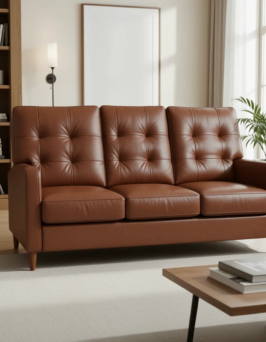 Klassische braune Leder Couch als Dreisitzer für das Wohnzimmer