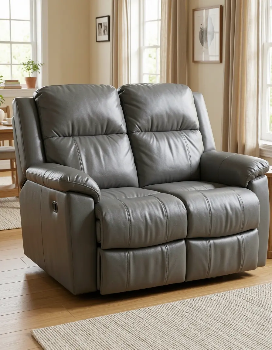 Graues Leder Relaxsofa mit verstellbarer Rückenlehne