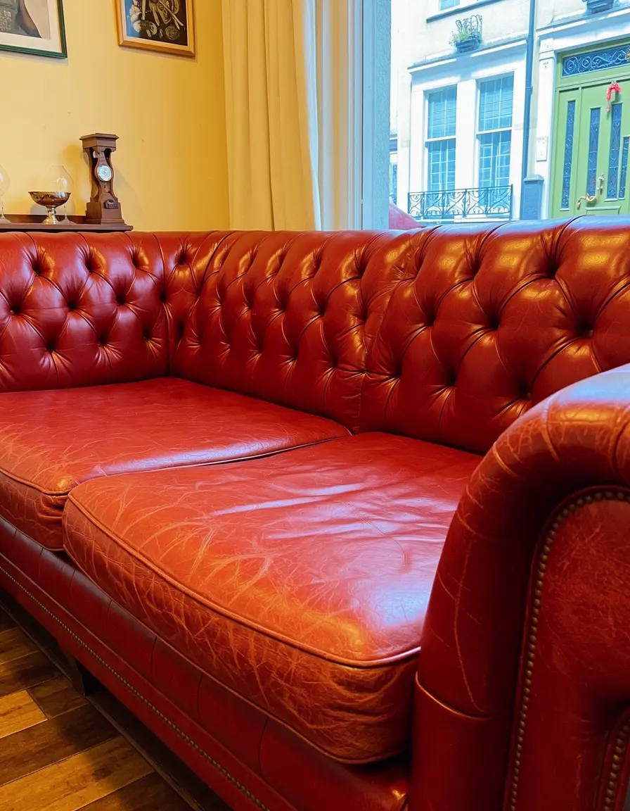 Rotes Vintage Ledersofa für einen klassischen Einrichtungsstil