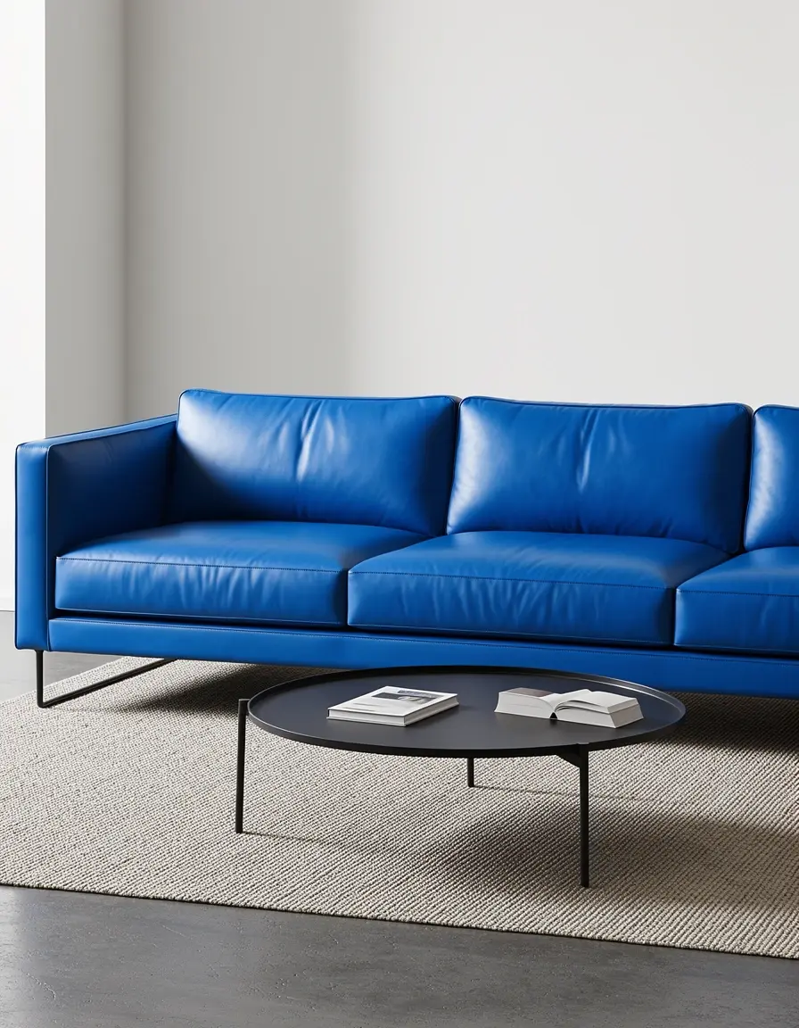 Modernes blaues Ledersofa mit schlankem Design