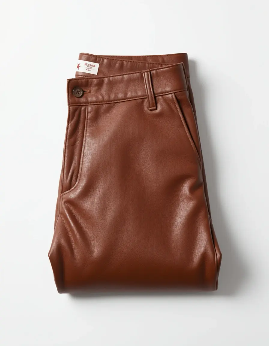 Braune Lederhose gefaltet zeigt hochwertige Textur