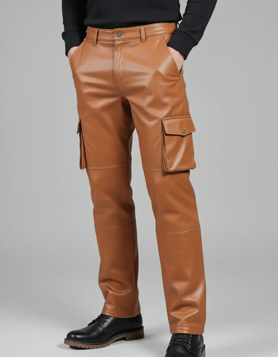 Helle Leder-Cargo-Hose mit Seitentaschen